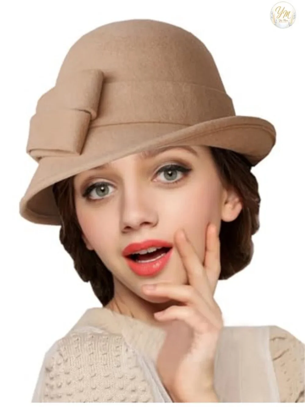 Wool Felt Cloche Bucket Hat with Bow Accent, Adjustable Vintage Style